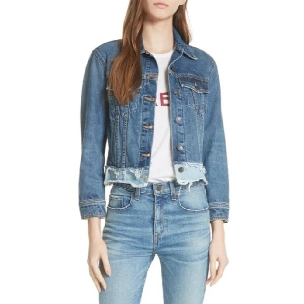 Veronica Beard Women's Marianne Patch Jean‎ Jacket Denim In Double Wash Size S